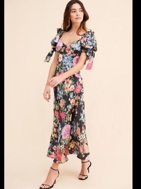 Selkie The Poet Floral Slip Dress - Black Floral sz L #W3